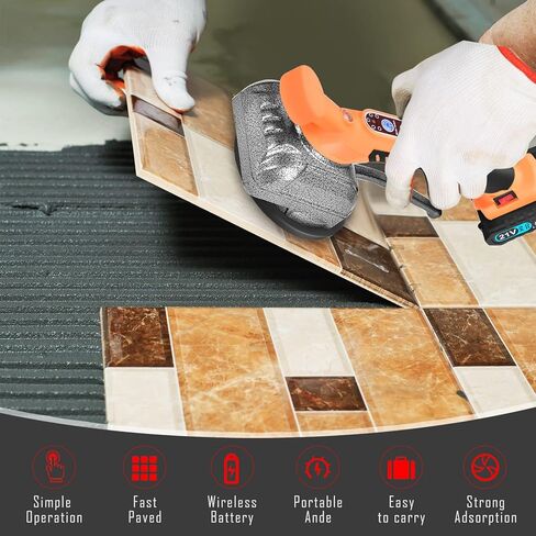 آلة اهتزاز البلاط المحمولة باليد - بطاريتان 21 فولت 2.0 أمبير - آلة بلاط البلاط آلة تسوية البلاط الأوتوماتيكية أدوات تركيب هزاز البلاط مع كوب شفط قابل للتعديل بـ 5 سرعات in Kuwait