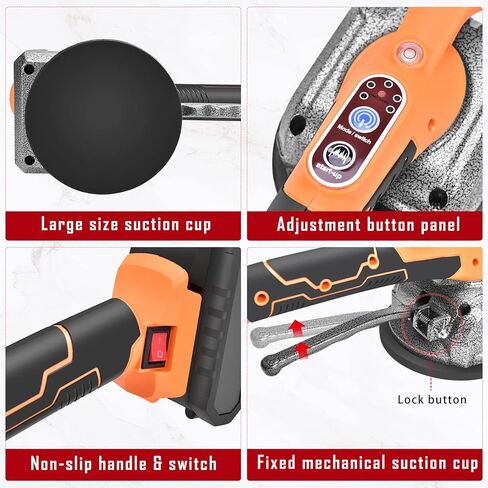 آلة اهتزاز البلاط المحمولة باليد - بطاريتان 21 فولت 2.0 أمبير - آلة بلاط البلاط آلة تسوية البلاط الأوتوماتيكية أدوات تركيب هزاز البلاط مع كوب شفط قابل للتعديل بـ 5 سرعات in Kuwait