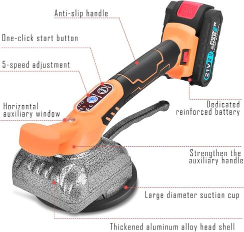 آلة اهتزاز البلاط المحمولة باليد - بطاريتان 21 فولت 2.0 أمبير - آلة بلاط البلاط آلة تسوية البلاط الأوتوماتيكية أدوات تركيب هزاز البلاط مع كوب شفط قابل للتعديل بـ 5 سرعات in Kuwait