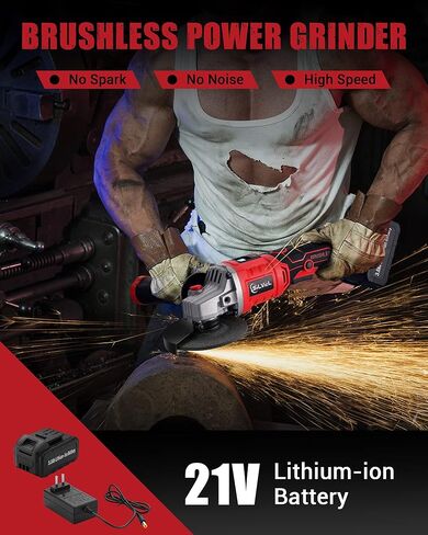 مطحنة زاوية لاسلكية 21 فولت من SILVEL، مطحنة لاسلكية 5 بوصة 8500 دورة في الدقيقة مع بطارية ليثيوم أيون 4.0 أمبير في الساعة، شاحن، مقبض بموضعين، مطحنة زاوية كهربائية للمعادن والخشب in Kuwait