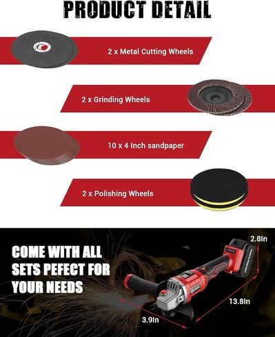 مطحنة زاوية لاسلكية 21 فولت من SILVEL، مطحنة لاسلكية 5 بوصة 8500 دورة في الدقيقة مع بطارية ليثيوم أيون 4.0 أمبير في الساعة، شاحن، مقبض بموضعين، مطحنة زاوية كهربائية للمعادن والخشب in Kuwait