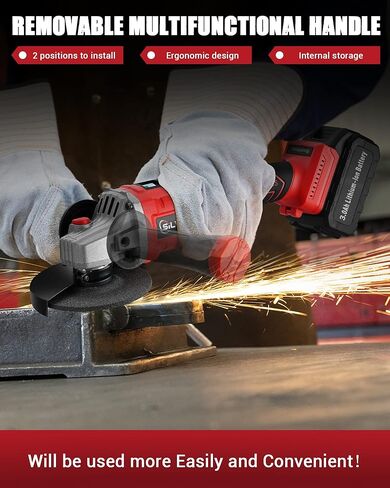 مطحنة زاوية لاسلكية 21 فولت من SILVEL، مطحنة لاسلكية 5 بوصة 8500 دورة في الدقيقة مع بطارية ليثيوم أيون 4.0 أمبير في الساعة، شاحن، مقبض بموضعين، مطحنة زاوية كهربائية للمعادن والخشب in Kuwait
