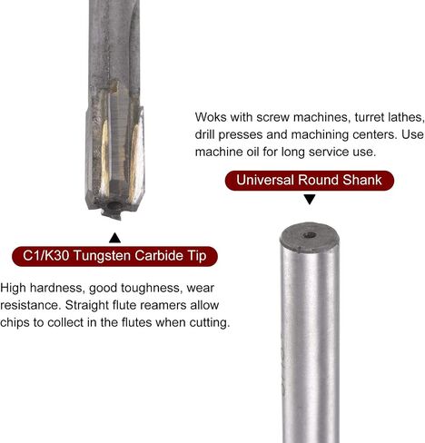 Chucking Reamer 7.3mm H7 C1/K30 Carbide Tip Precision Straight Flutes Round Shank Lathe Machine Milling Cutter in Kuwait