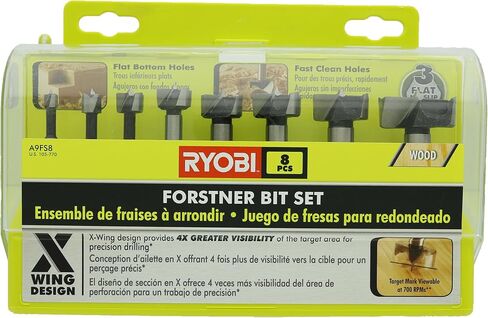 Ryobi A9FS8R1 8-Piece X-Wing Forstner Bit Set for Woodworking in Saudi Arabia