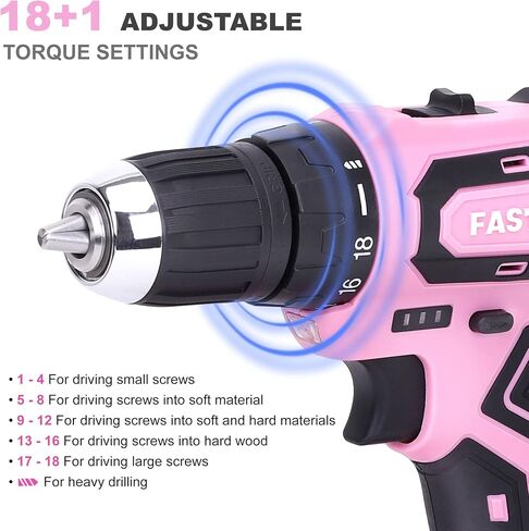 FASTPRO 177-Piece 20V Pink Cordless Lithium-ion Drill Driver and Home Tool Set, Lady's Home Repairing Tool Kit with Drill in Tool Storage Case in Saudi Arabia