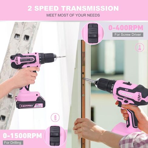 FASTPRO 177-Piece 20V Pink Cordless Lithium-ion Drill Driver and Home Tool Set, Lady's Home Repairing Tool Kit with Drill in Tool Storage Case in Saudi Arabia