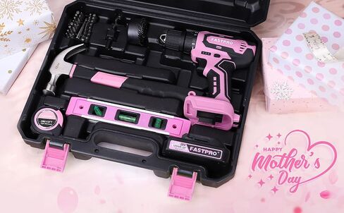 FASTPRO 177-Piece 20V Pink Cordless Lithium-ion Drill Driver and Home Tool Set, Lady's Home Repairing Tool Kit with Drill in Tool Storage Case in Saudi Arabia