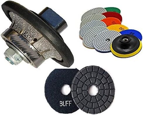 لقمة توجيه العجلة ذات المظهر الماسي 1/2 بوصة RoundOver Bullnose و4 بوصة وسادة تلميع ماسية 11 + عازلة للجرانيت والرخام والسيراميك والخرسانة والكوارتز كونترتوب إعادة طلاء سطح الغرور in Saudi Arabia