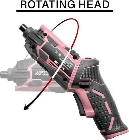 أدوات عمل رائعة، مجموعة مفكات براغي كهربائية لاسلكية مع علبة قابلة لإعادة الشحن، بطارية ليثيوم أيون 4 فولت، مجموعة 45 قطعة، وردي in Kuwait