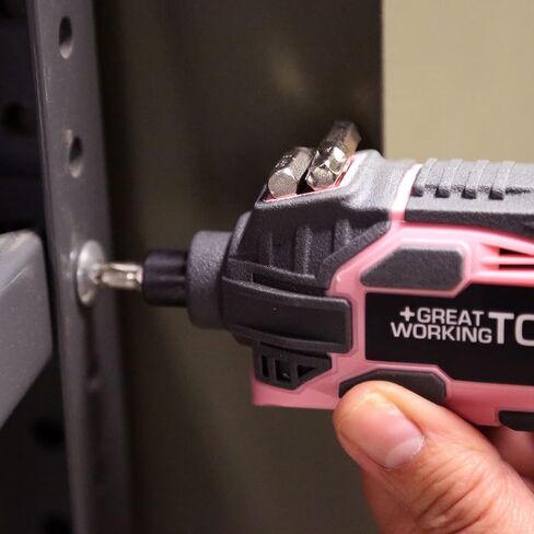 أدوات عمل رائعة، مجموعة مفكات براغي كهربائية لاسلكية مع علبة قابلة لإعادة الشحن، بطارية ليثيوم أيون 4 فولت، مجموعة 45 قطعة، وردي in Kuwait