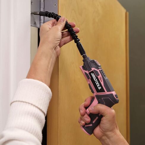 أدوات عمل رائعة، مجموعة مفكات براغي كهربائية لاسلكية مع علبة قابلة لإعادة الشحن، بطارية ليثيوم أيون 4 فولت، مجموعة 45 قطعة، وردي in Kuwait