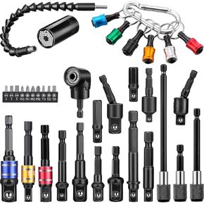 36 Pcs Flexible Drill Bit Extension Kit Rotatable Joint Socket Includes 1/4 3/8 1/2'' Hex Socket Adapter Socket Short Screwdriver Bits Flexible Magnetic Drill Bit Extender Hexagonal Handle Key Chain in Saudi Arabia