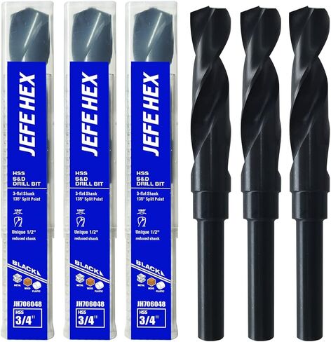 Reduced Shank Industrial Drill Bit, 5/8 Inch Silver and Deming Drill Bits, HSS Black Oxide Finish Drill Bits, 135-Degree Split Point, Zinc Alloy, Wood and Plastic in Saudi Arabia