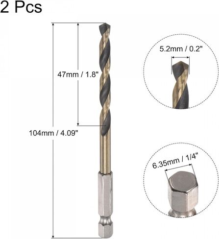 uxcell 2 Pcs High Speed Steel Hex Shank Twist Drill Bit, 7mm Drilling Dia with 1/4 Inch Hex Shank 105mm Length in Saudi Arabia