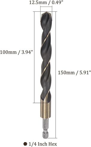 Kozelo Titanium Coated Drill Bit with 1/4" Hex Shank - [12.5mm x 150mm] High Speed Steel for Quick Release 135 Degree Split Point for Aluminum Alloy Iron Wood in Kuwait