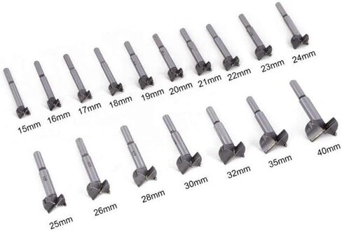 Forstner Drill Bit Set 16pcs 15-35mm Punching Bit Wood Slabs Flat Wing Drilling Hole Hinge Cemented Carbide Drilling Counterbore Flat Bit Drill Set Woodworking Hole Saw Wood Cutter Tool (16pcs) in Saudi Arabia