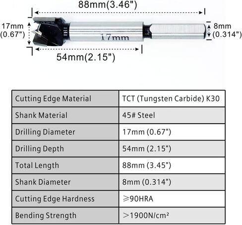 Forstner Drill Bits 17mm (11/16 inch) Tungsten Carbide Wood Hole Saw Auger Opener Woodworking Drilling Tool Wood Cutter in Kuwait