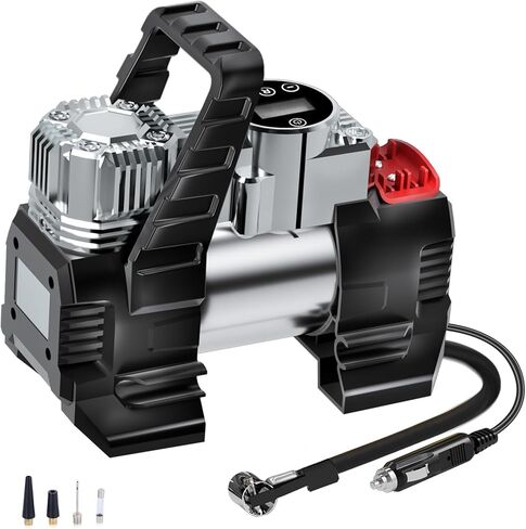 ضاغط هواء محمول منفاخ الإطارات، Yyton 150PSI 12V DC مضخة هواء معدنية ذات أسطوانات مزدوجة مع مقياس رقمي/أضواء LED/إيقاف تلقائي للسيارة وسيارات الدفع الرباعي والطرق الوعرة والشاحنات والدراجة والمرتبة الهوائية in Kuwait