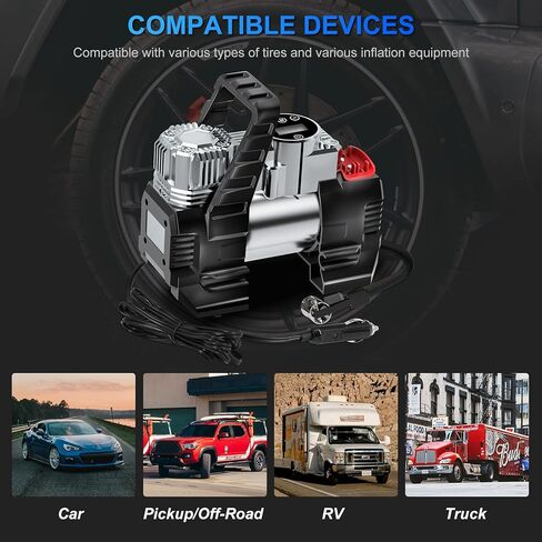 ضاغط هواء محمول منفاخ الإطارات، Yyton 150PSI 12V DC مضخة هواء معدنية ذات أسطوانات مزدوجة مع مقياس رقمي/أضواء LED/إيقاف تلقائي للسيارة وسيارات الدفع الرباعي والطرق الوعرة والشاحنات والدراجة والمرتبة الهوائية in Kuwait