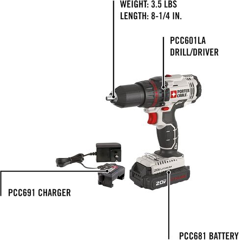 PORTER-CABLE 20V MAX* Cordless Drill/Driver Kit, 1/2-Inch (PCC601LA) in Kuwait