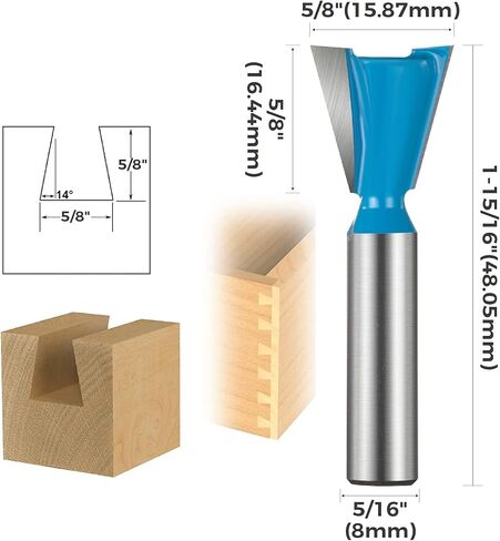 toolant Dovetail Router Bits , 5/16-Inch Shank 14 Degree 5/8-Inch, Carbide-Tipped Milling Cutter for Woodworking in Saudi Arabia