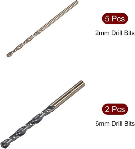 uxcell Drill Bits Set, Titanium Nitride Coated High Speed Steel 4341 Straight Round Shank Drilling Cutter for Stainless Steel Alloy Copper, (5pcs of 2mm, 2pcs of 6mm) in Saudi Arabia