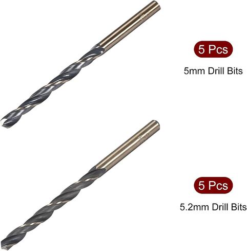 uxcell Drill Bits Set, Titanium Nitride Coated High Speed Steel 4341 Straight Round Shank Drilling Cutter for Stainless Steel Alloy Copper, (5pcs of 5mm, 5pcs of 5.2mm) in Saudi Arabia