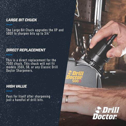 Drill Doctor Large Bit Chuck Sharpen 3/32" to 3/4" Bits for Models 500x, and XP. Replacement for 750X DA70100PF in Saudi Arabia