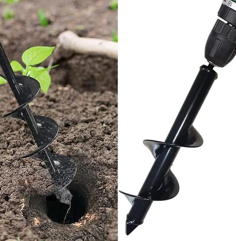 هوي شوانغ تيكنولوجي لقمة مثقاب كهربائي للحديقة مقاس 3 انش × 12 انش، اداة زراعة يدوية للزراعة بلمبة حلزونية للحدائق، مثقاب ثقب عمود اوجير للزراعة (قطر 3 انش، طول 12 انش) (8×30 سم) in Kuwait