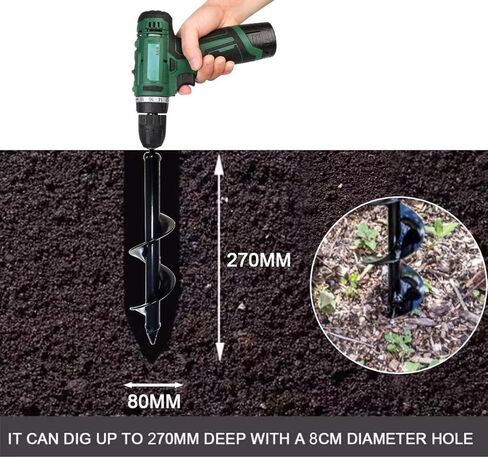 هوي شوانغ تيكنولوجي لقمة مثقاب كهربائي للحديقة مقاس 3 انش × 12 انش، اداة زراعة يدوية للزراعة بلمبة حلزونية للحدائق، مثقاب ثقب عمود اوجير للزراعة (قطر 3 انش، طول 12 انش) (8×30 سم) in Kuwait