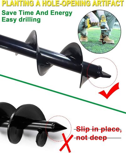 هوي شوانغ تيكنولوجي لقمة مثقاب كهربائي للحديقة مقاس 3 انش × 12 انش، اداة زراعة يدوية للزراعة بلمبة حلزونية للحدائق، مثقاب ثقب عمود اوجير للزراعة (قطر 3 انش، طول 12 انش) (8×30 سم) in Kuwait