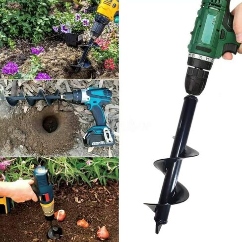 هوي شوانغ تيكنولوجي لقمة مثقاب كهربائي للحديقة مقاس 3 انش × 12 انش، اداة زراعة يدوية للزراعة بلمبة حلزونية للحدائق، مثقاب ثقب عمود اوجير للزراعة (قطر 3 انش، طول 12 انش) (8×30 سم) in Kuwait