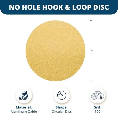 Benchmark Abrasives 5" Premium Aluminum Oxide Stearated Gold No Holes Hook and Loop Discs for Sanding of Metals Non-Ferrous Metals Wood Plastic Fiberglass (Pack of 50) - 220 Grit in Kuwait