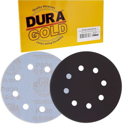 Dura-Gold Premium 5" 8-Hole Wet or Dry Sanding Discs - 800 Grit, Box of 50 - High-Performance Sandpaper Discs with Hook & Loop Backing, Fast Cutting Silicon Carbide, Color Sanding, Car Auto Polishing in Kuwait