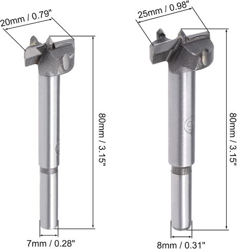uxcell 20mm and 25mm Forstner Drill Bits Set, Tungsten Carbide Wood Hole Saw Auger Opener Woodworking Hinge Hole Drilling Boring Bit Cutter Gray with Case in Saudi Arabia