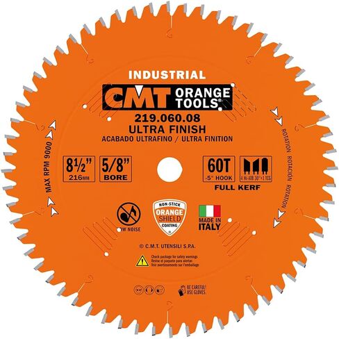 CMT 219.060.08 Industrial Sliding Compound Miter & Radial Saw Blade, 8-1/2-Inch x 60 Teeth 4/30° ATB+1TCG Grind with 5/8-Inch Bore, PTFE Coating in Saudi Arabia