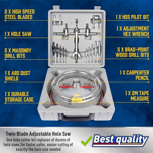 Amartisan Hole Cutter, 1-5/8" to 8" (40-200mm) Adjustable Hole Saw Cutter, with ABS Dust Shield for recessed Lights, Ceiling Speakers, Vent Holes in Kuwait