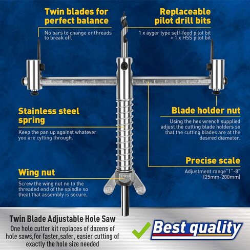 Amartisan Hole Cutter, 1-5/8" to 8" (40-200mm) Adjustable Hole Saw Cutter, with ABS Dust Shield for recessed Lights, Ceiling Speakers, Vent Holes in Kuwait