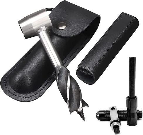 Bushcraft Gear for Survival Settlers Bushscraft Hand Auger Wrench with Flint Scotch Eye Wood Drill Peg and Manual Hole Maker Multitool with leather Case Camping brown in Kuwait