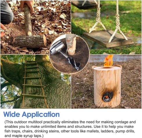 Bushcraft Gear for Survival Settlers Bushscraft Hand Auger Wrench with Flint Scotch Eye Wood Drill Peg and Manual Hole Maker Multitool with leather Case Camping brown in Kuwait