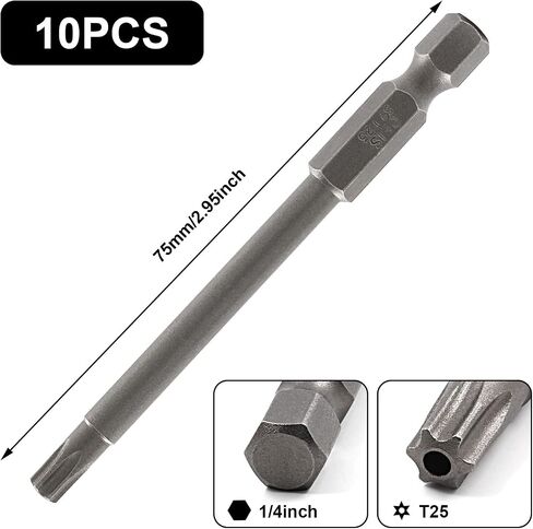 T10 Magnetic Torx Head Screwdriver Bits, 10Pcs | 3 Inch Length, 1/4 Inch Hex Shank, S2 Steel, Security Tamper Proof, 6 Point Star in Kuwait
