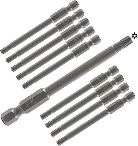 T10 Magnetic Torx Head Screwdriver Bits, 10Pcs | 3 Inch Length, 1/4 Inch Hex Shank, S2 Steel, Security Tamper Proof, 6 Point Star in Kuwait