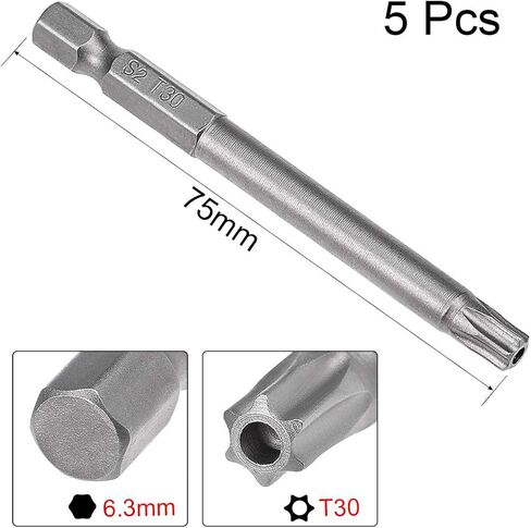 uxcell 5 Pcs T10 Magnetic Torx Screwdriver Bits, 1/4 Inch Hex Shank 3-inch Length S2 Security Tamper Proof Screw Driver Kit Tools in Saudi Arabia