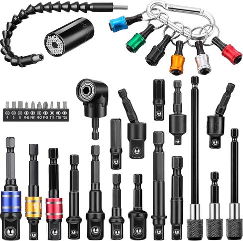 36 Pcs Flexible Drill Bit Extension Kit Rotatable Joint Socket Includes 1/4 3/8 1/2'' Hex Socket Adapter Socket Short Screwdriver Bits Flexible Magnetic Drill Bit Extender Hexagonal Handle Key Chain in Saudi Arabia