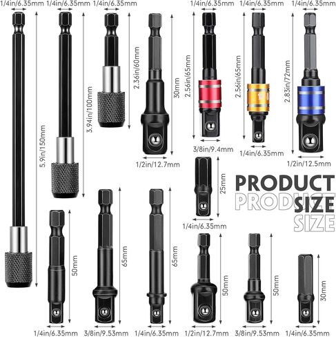 36 Pcs Flexible Drill Bit Extension Kit Rotatable Joint Socket Includes 1/4 3/8 1/2'' Hex Socket Adapter Socket Short Screwdriver Bits Flexible Magnetic Drill Bit Extender Hexagonal Handle Key Chain in Saudi Arabia