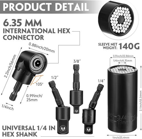 36 Pcs Flexible Drill Bit Extension Kit Rotatable Joint Socket Includes 1/4 3/8 1/2'' Hex Socket Adapter Socket Short Screwdriver Bits Flexible Magnetic Drill Bit Extender Hexagonal Handle Key Chain in Saudi Arabia