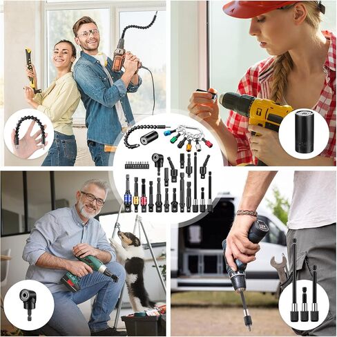 36 Pcs Flexible Drill Bit Extension Kit Rotatable Joint Socket Includes 1/4 3/8 1/2'' Hex Socket Adapter Socket Short Screwdriver Bits Flexible Magnetic Drill Bit Extender Hexagonal Handle Key Chain in Saudi Arabia
