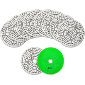 KURSTOL Diamond Polishing Pads Set - 10pcs 4"/100mm Grits #50 Wet Countertop Polishing Pads for Granite Quartz Stone Marble Floor