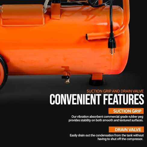 ضاغط هواء فائق الاستخدام بسعة 6.3 جالون، يملأ الخزان في 150 ثانية بحد أقصى 120 رطل لكل بوصة مربعة، هادئ للغاية، خالي من الزيت، مقياس ضغط ميكانيكي، خزان فولاذي عالي التحمل لإصلاح الإطارات، البناء، مسدس الأظافر، أدوات هوائية in Kuwait