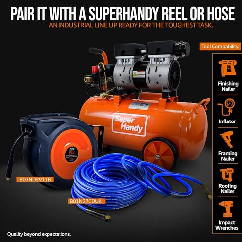 ضاغط هواء فائق الاستخدام بسعة 6.3 جالون، يملأ الخزان في 150 ثانية بحد أقصى 120 رطل لكل بوصة مربعة، هادئ للغاية، خالي من الزيت، مقياس ضغط ميكانيكي، خزان فولاذي عالي التحمل لإصلاح الإطارات، البناء، مسدس الأظافر، أدوات هوائية in Kuwait